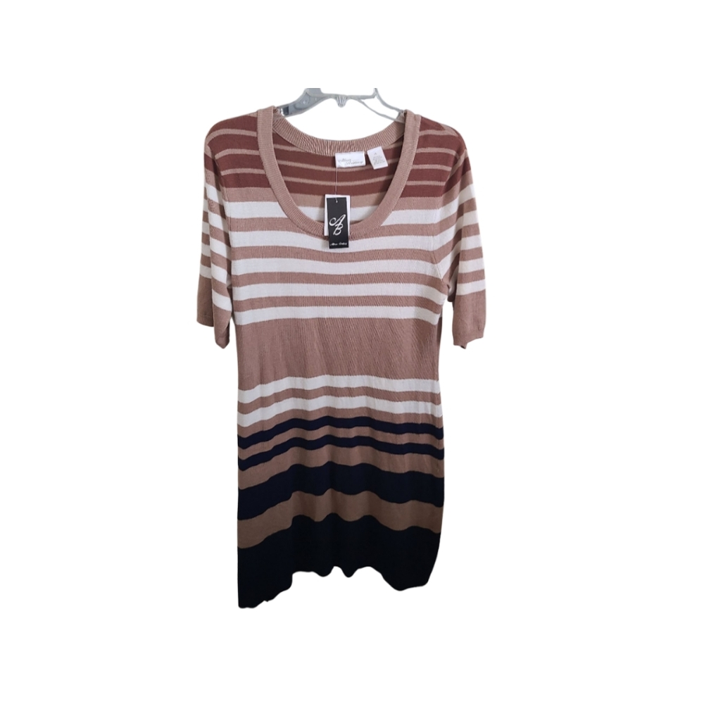 Dress XL Striped Brown, Tan, White  Dark Mavy Blue